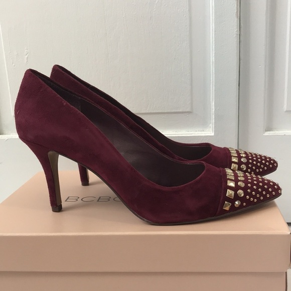 BCBGENERATION Port Wine Gardeni-X Pointed Suede Studded Heels Size 8M - Picture 4 of 7